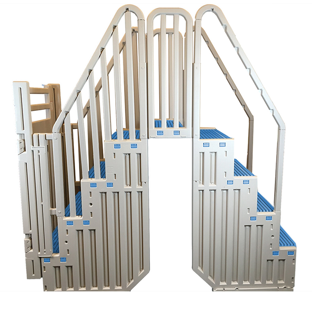 Confer White Above Ground Blue Swimming Pool System w/ Blue Steps & Closure Kit