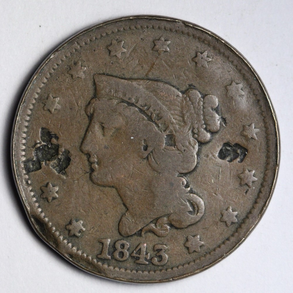 1843 Braided Hair Large Cent E151 T
