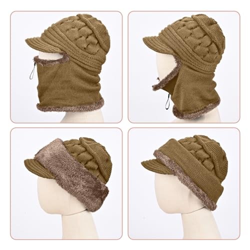 Fleece Lined Beanie Hat, Elastic Soft Ear Protection Knitted One Size Khaki