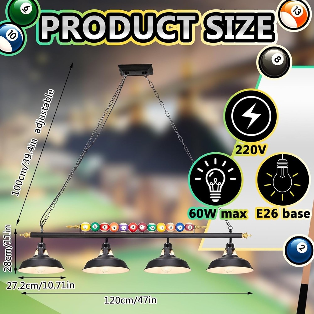 Adjustable Pool Table Lights for 7'-8' Billiard Light Hanging Pool Table Light F