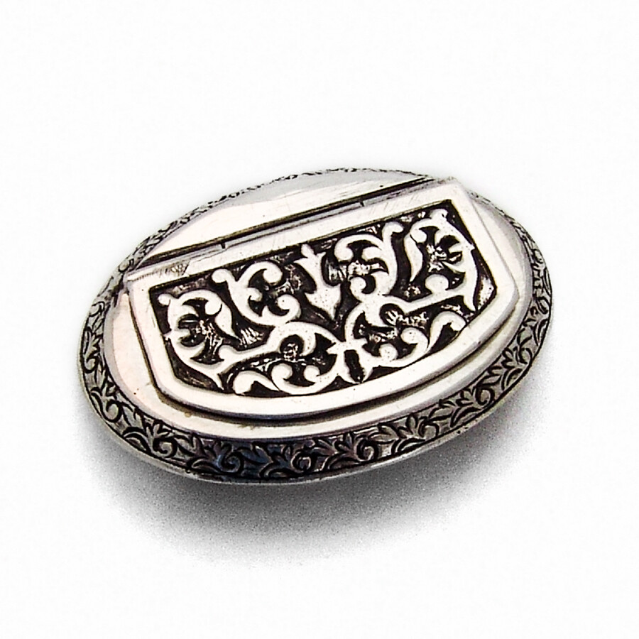 Small Ornate Oval Pill Box 800 Standard Silver