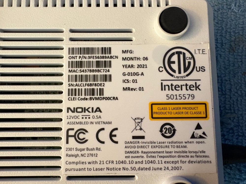 Nokia Intertek Optical Network Terminal G-010G-A