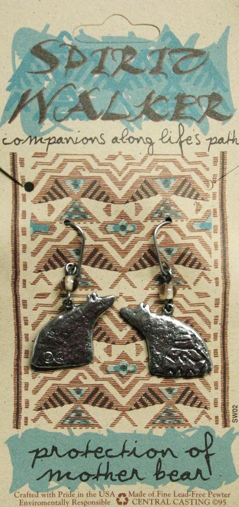 Native American design earrings - Bear guarding (peach)