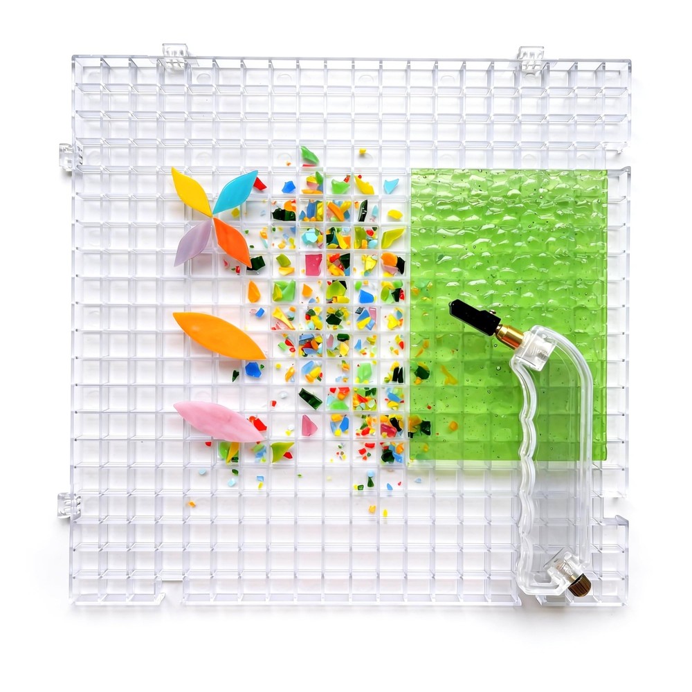 Stained Glass Cutting Mat, Solid Bottom Plastic Grid, 12"x12", Includes Rubbe...