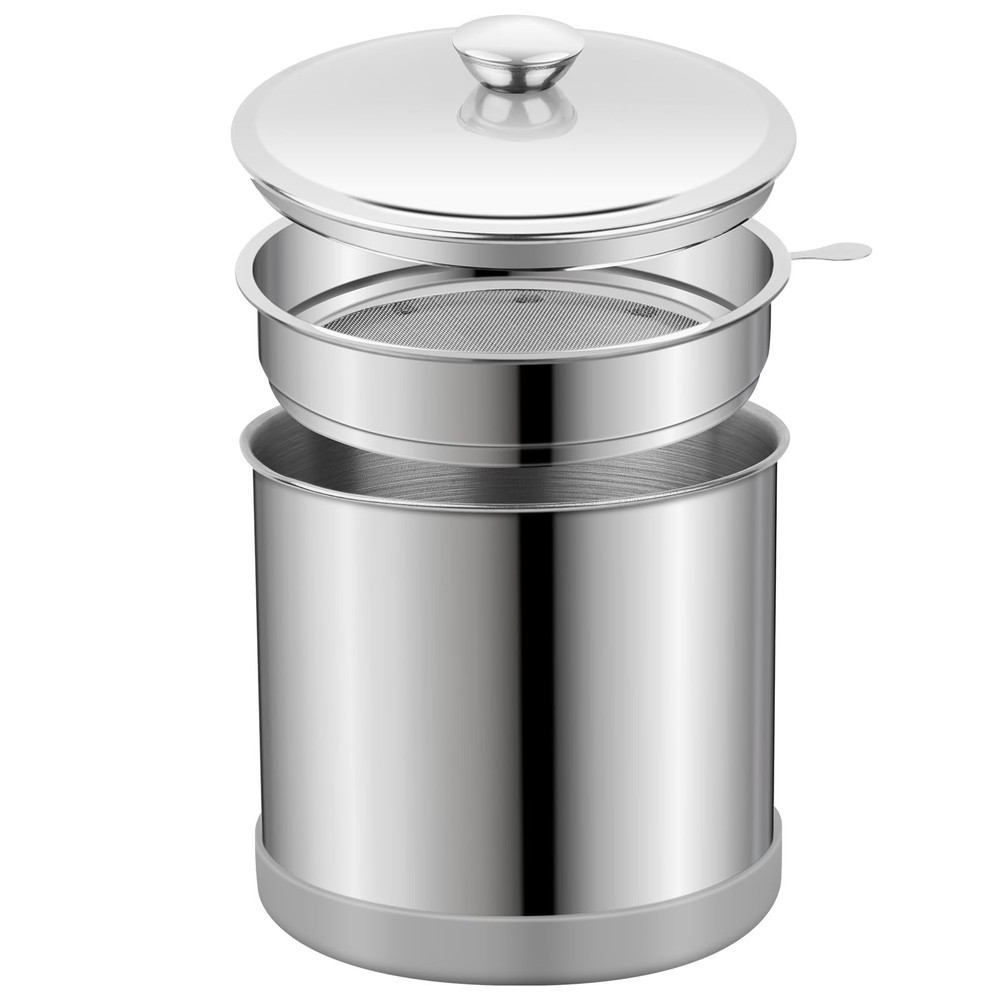 1.2L Bacon Grease Saver Container with Fine Mesh Strainer and Silicone Base