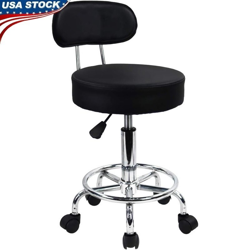 Ergonomic Rolling Stool W/ Backrest Adjustable Height Footrest Office Spa Salon