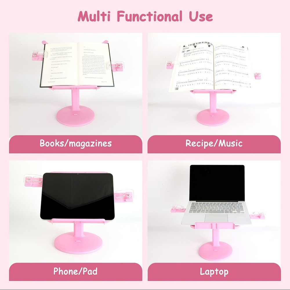 Kids Book Stand Adjustable Reading Holder with Thick Plastic Base Foldable Re...
