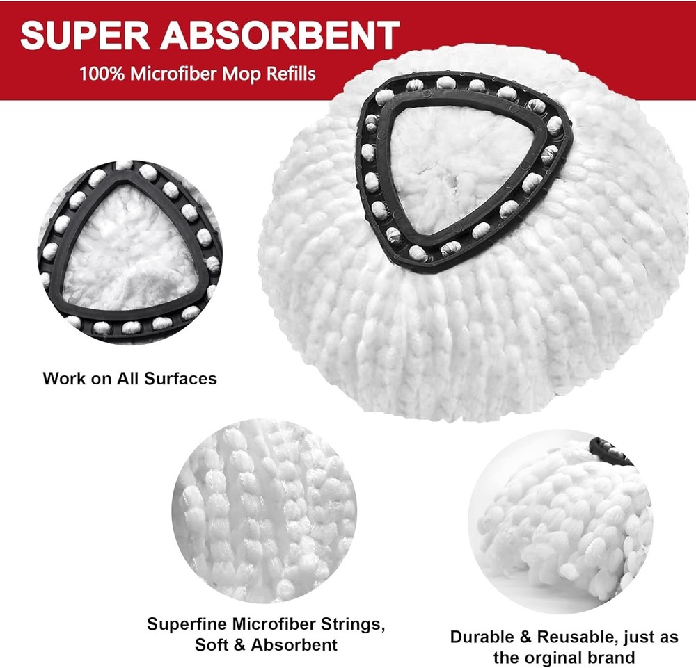 3 × Replacement Microfiber Mop HEAD For O-Cedar Spin Mop Easy Clean Wring Refill