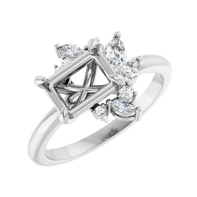 Octagon 8x6mm Blank Ring Setting Without Stone Mounting Silver 925 Semi Mount