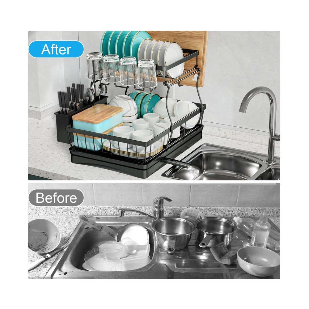 7 code Large Dish Drying Rack for Kitchen Counter, Detachable Large Capacity ...