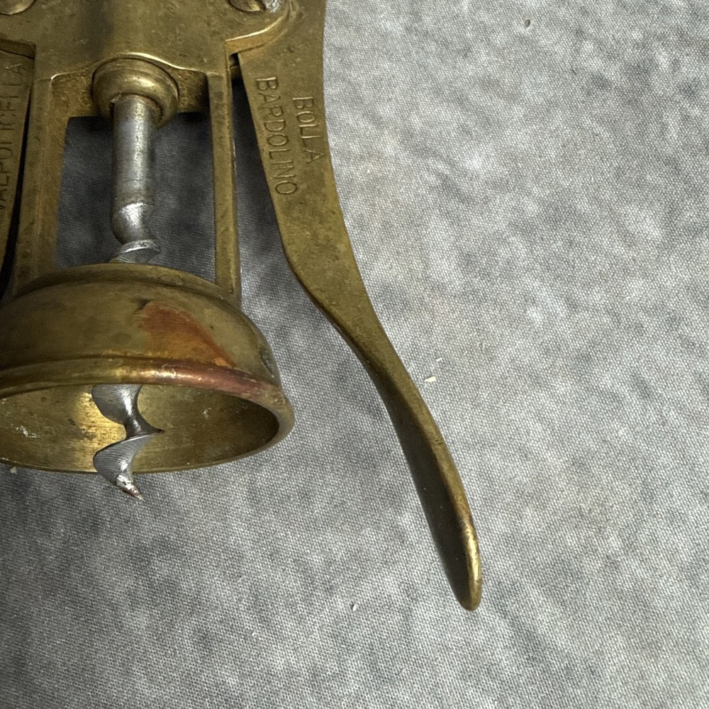 ITALIAN Solid Brass Winged Corkscrew Wine Bottle Opener Bolla Soave Advertising