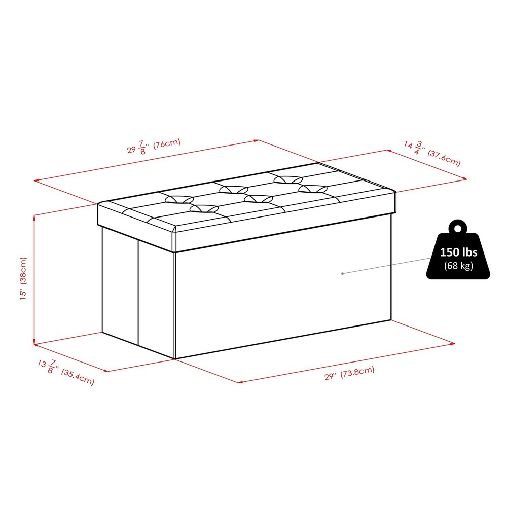 Wood Ashford Rectangular Storage Ottoman Black Faux Leather