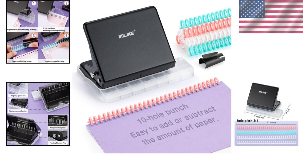Practical 10-Hole Binding Machine with Multi-Color Binding Spines for Planners