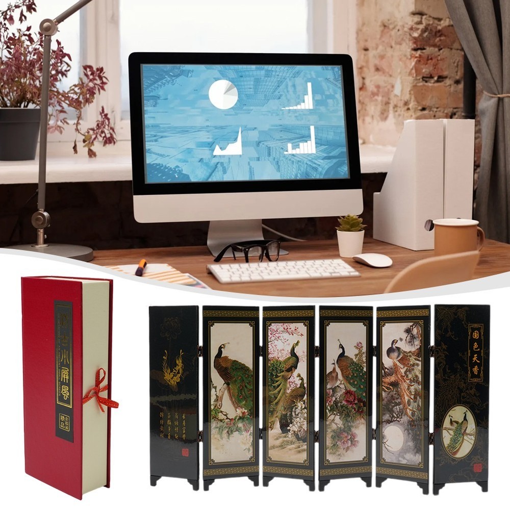 Suitable Screen Peacock Wood 6-Panel Divider Folding Ornament Partition