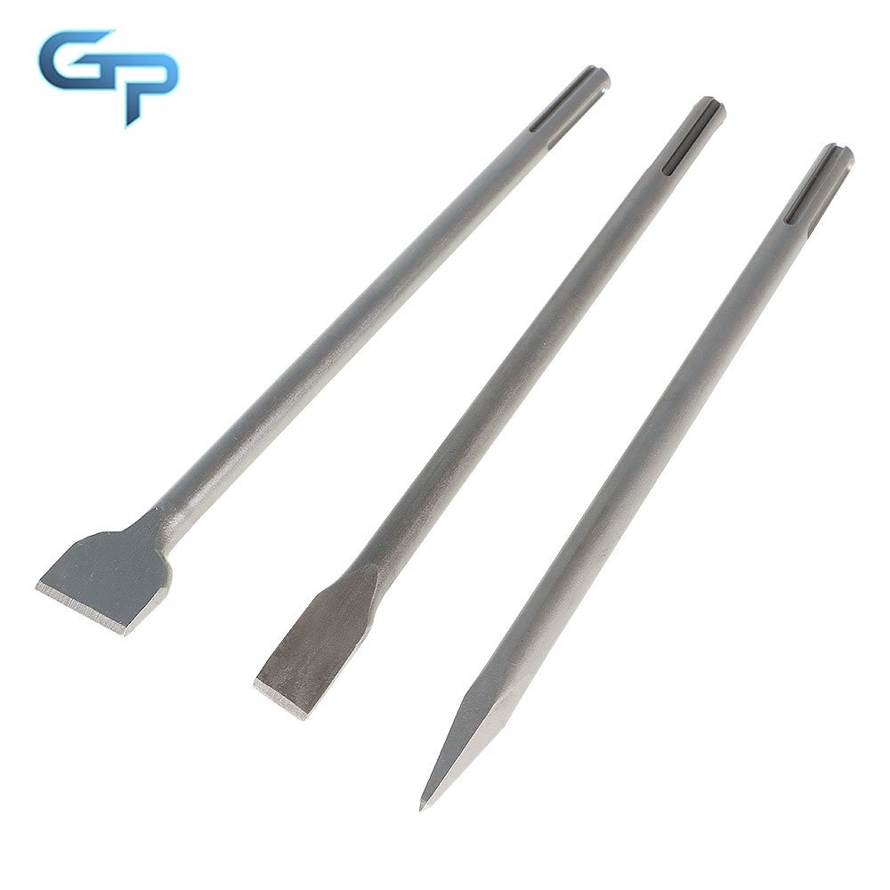 3 Pcs SDS Max Bits Set 16 Inch Long-Point Chisel Scaling Chisel Flat Chisel