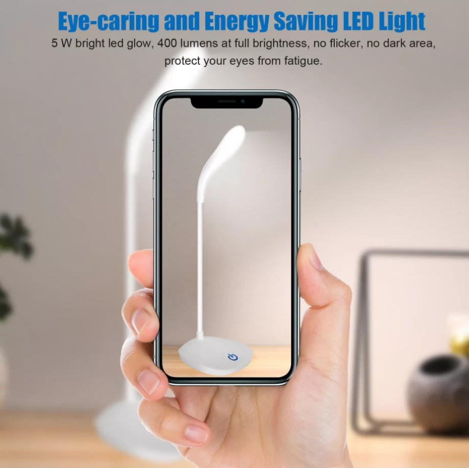 USB LED Desk Light Dimmable Bedside Reading Lamp Rechargeable Touch Control -&