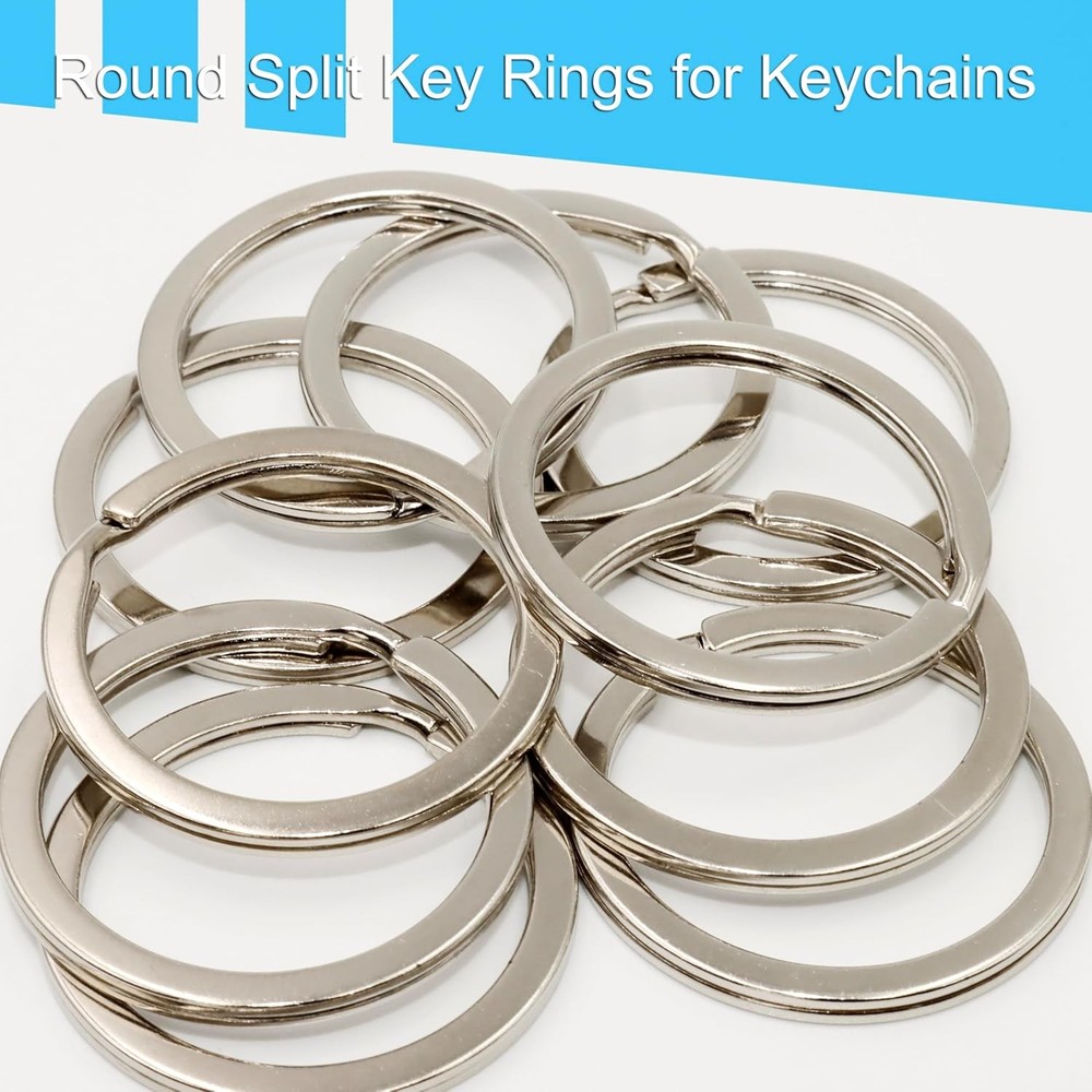 Key Rings - 1.25" (32mm) 50Pcs Flat Split Keychain Bulk Heavy Large, Silver