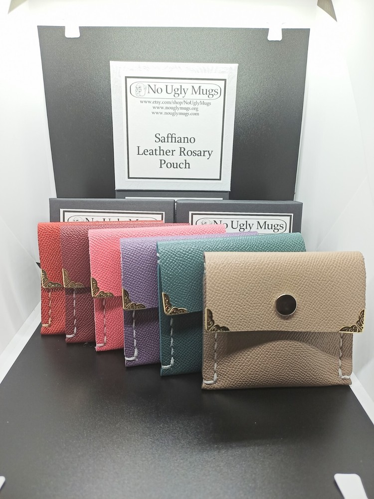 Saffiano Leather Crosshatch patterned Rosary pouch