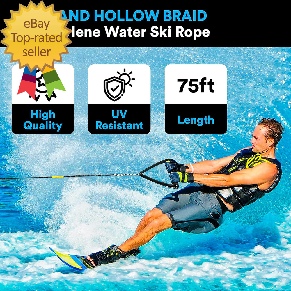 75Ft Water Ski Rope Wakeboard Rope 7 Sections with 13" EVA Diamond Grip