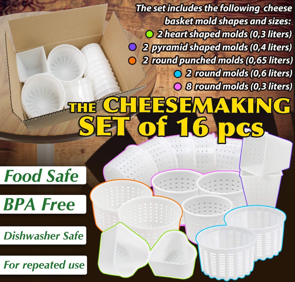 16 Pcs Soft Cheese Making Kit for Beginners - Small Cheese Molds - Cream Cheese