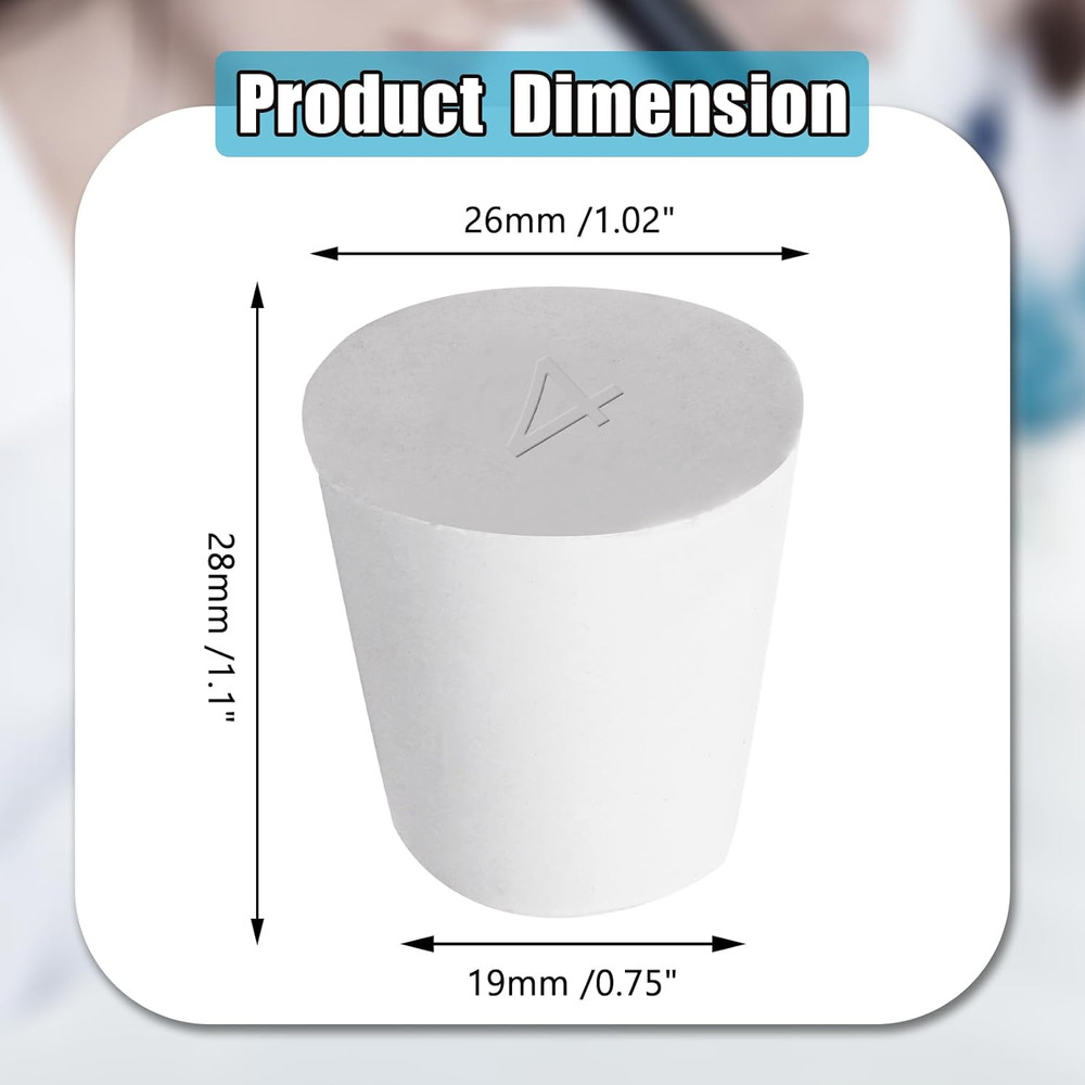 10 Pcs White Solid Rubber Stoppers 4# Tapered Lab Rubber Plugs for Sealing, 26Mm