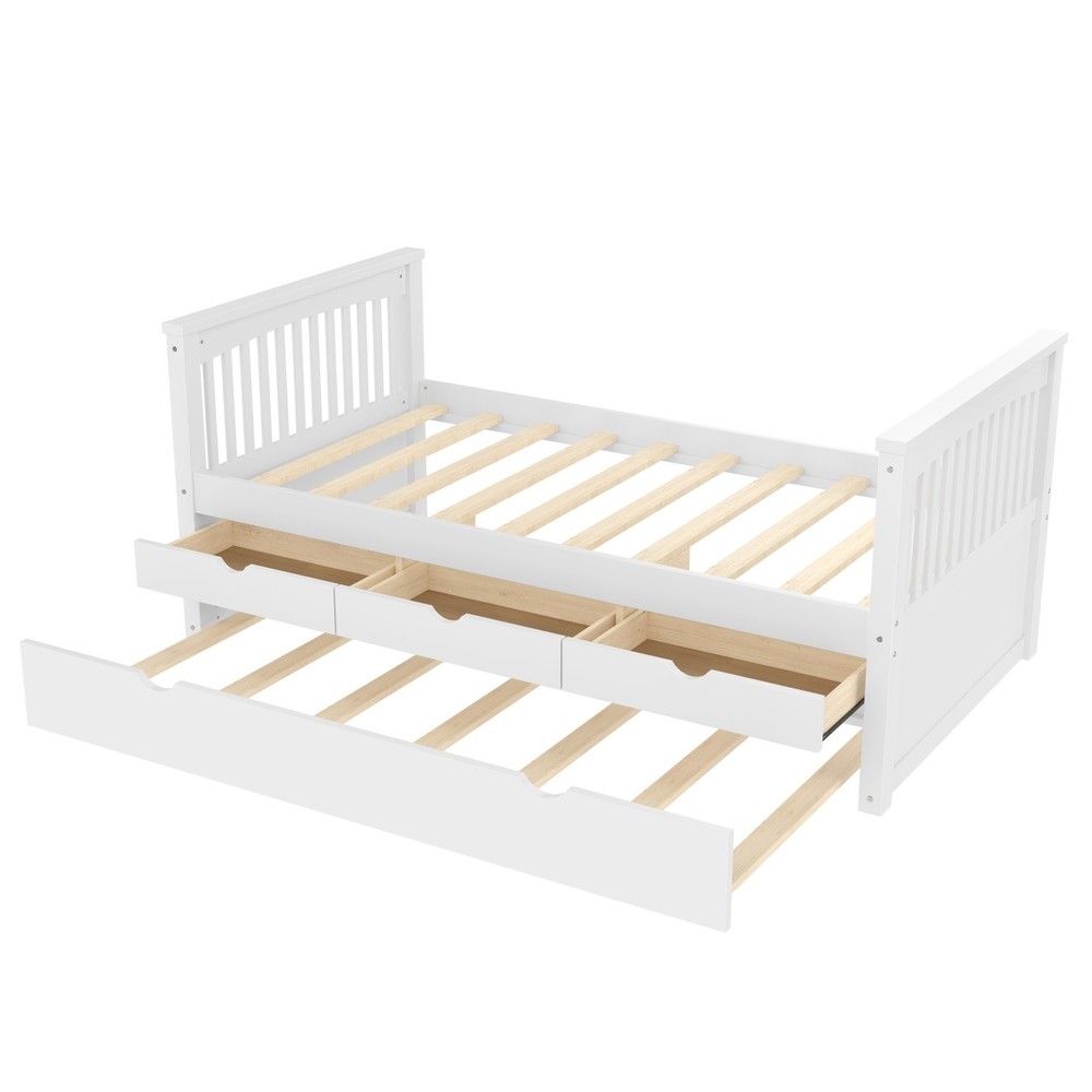 Modern Twin Size Solid Wood Platform Bed Frame Daybed with Trundle and 3 Drawers