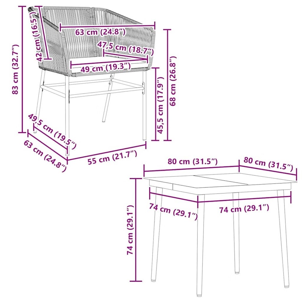 Garden Dining Set Black, Dark Grey