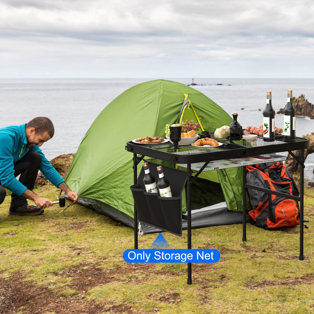 Height Adjustable Camping Table w/ Mesh Desktop, Picnic Table w/ Carry Handle