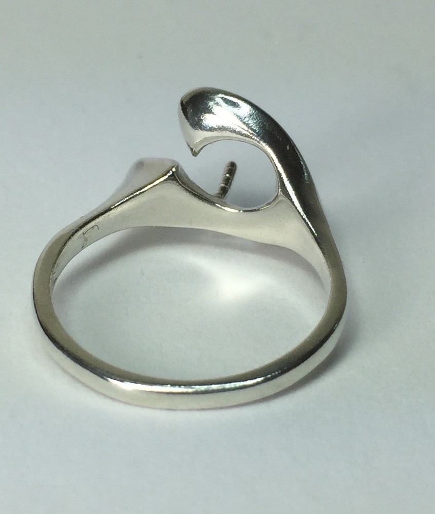 Sterling Silver Ring Setting For (1) 4-8mm Half-Drilled Pearl Size 8