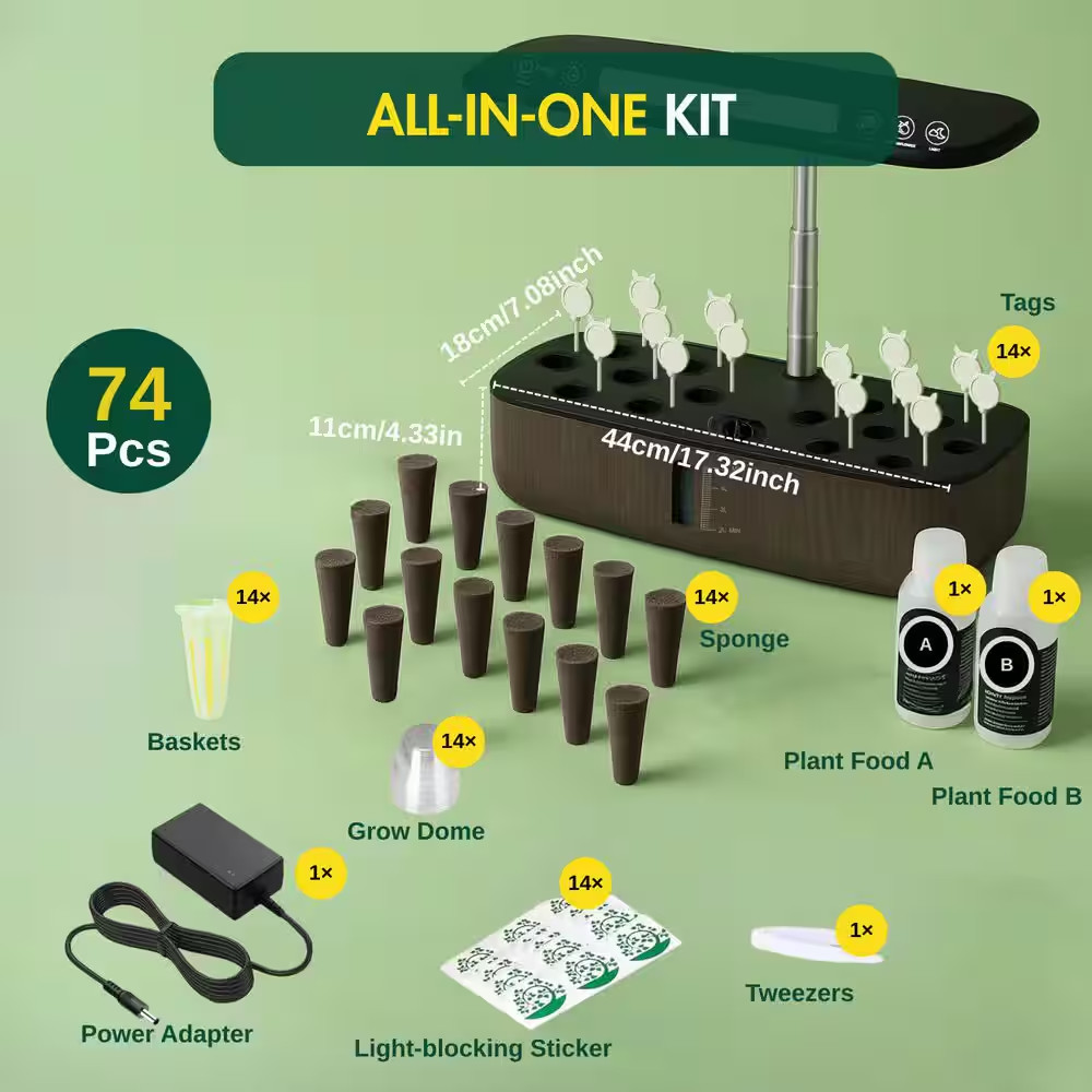 14-Pod Hydroponic Growing System W/Led Grow Light, LCD Display, Smart Timer, Wat
