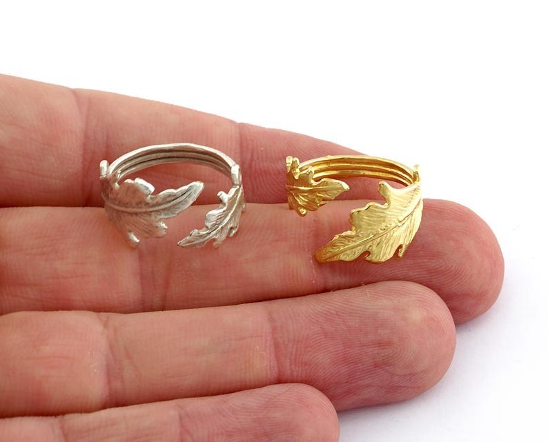 Minimalist Leaf Ring Adjustable Ring Raw brass, Antique Silver (7US size)2639