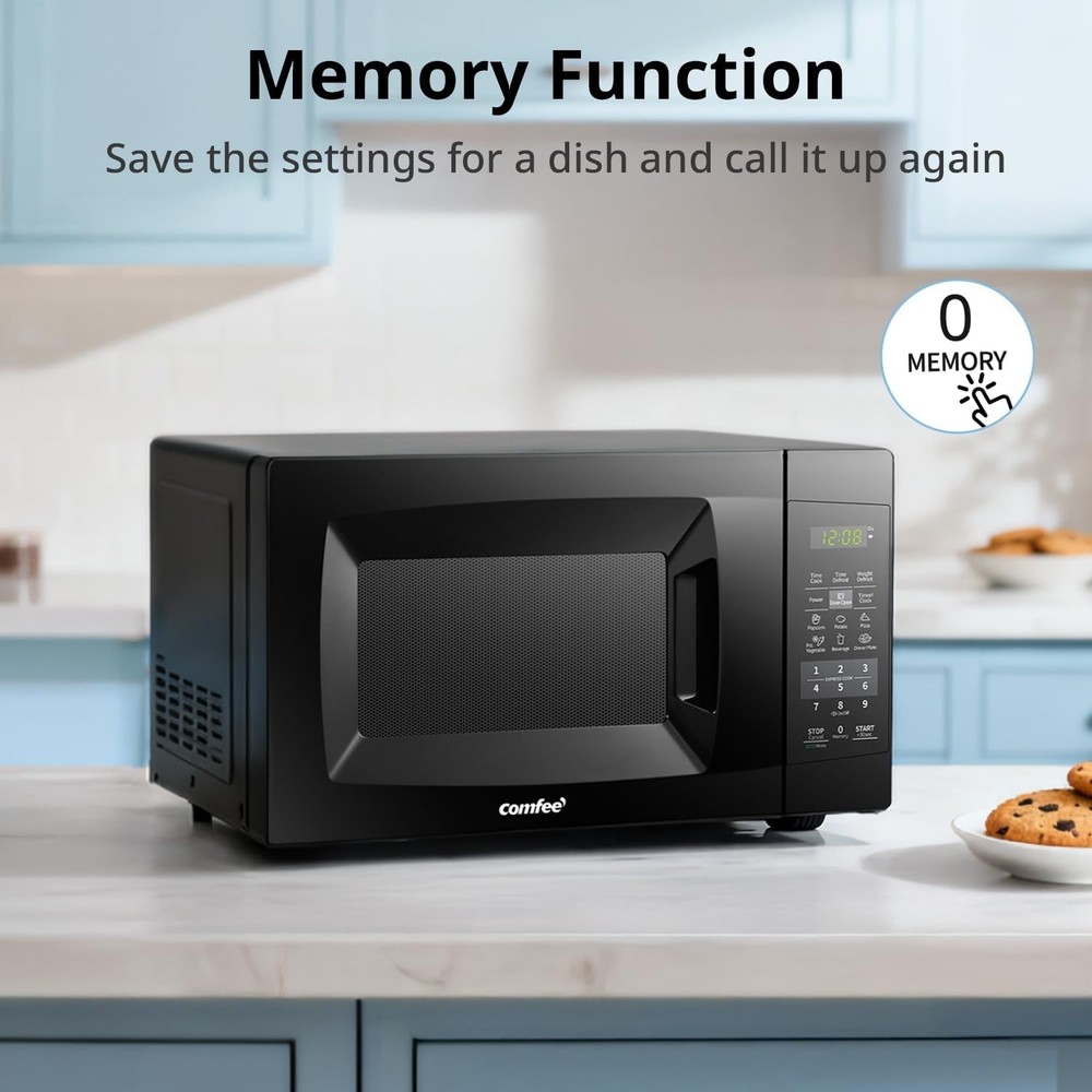 Efficient Black 700W Countertop Microwave - Child Safety Lock & Mute Function