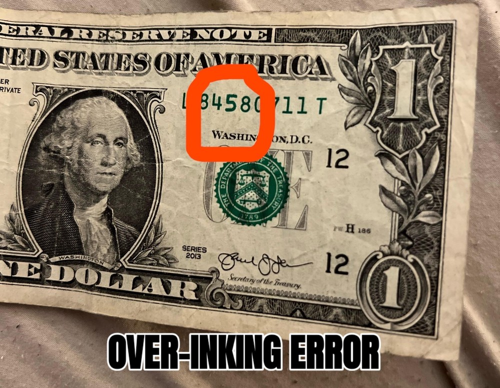 Random Circulated $1 Bill With Over-Inking Error