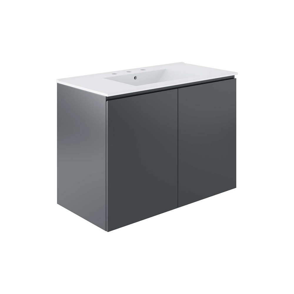 Modway Bryn 36" Wall-Mount Bathroom Vanity in Gray White