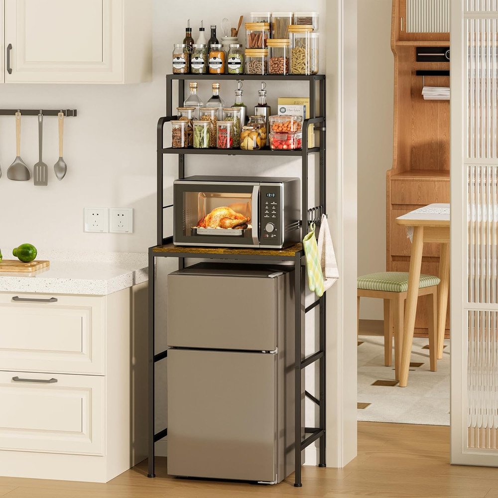 3-Tier Mini Fridge Stand Shelf with Storage, Microwave Organizer Shelf and Mini