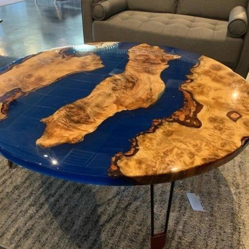 Blue Epoxy Table, Epoxy Round Table, Wood Epoxy Table, Resin Coffee Table Decor