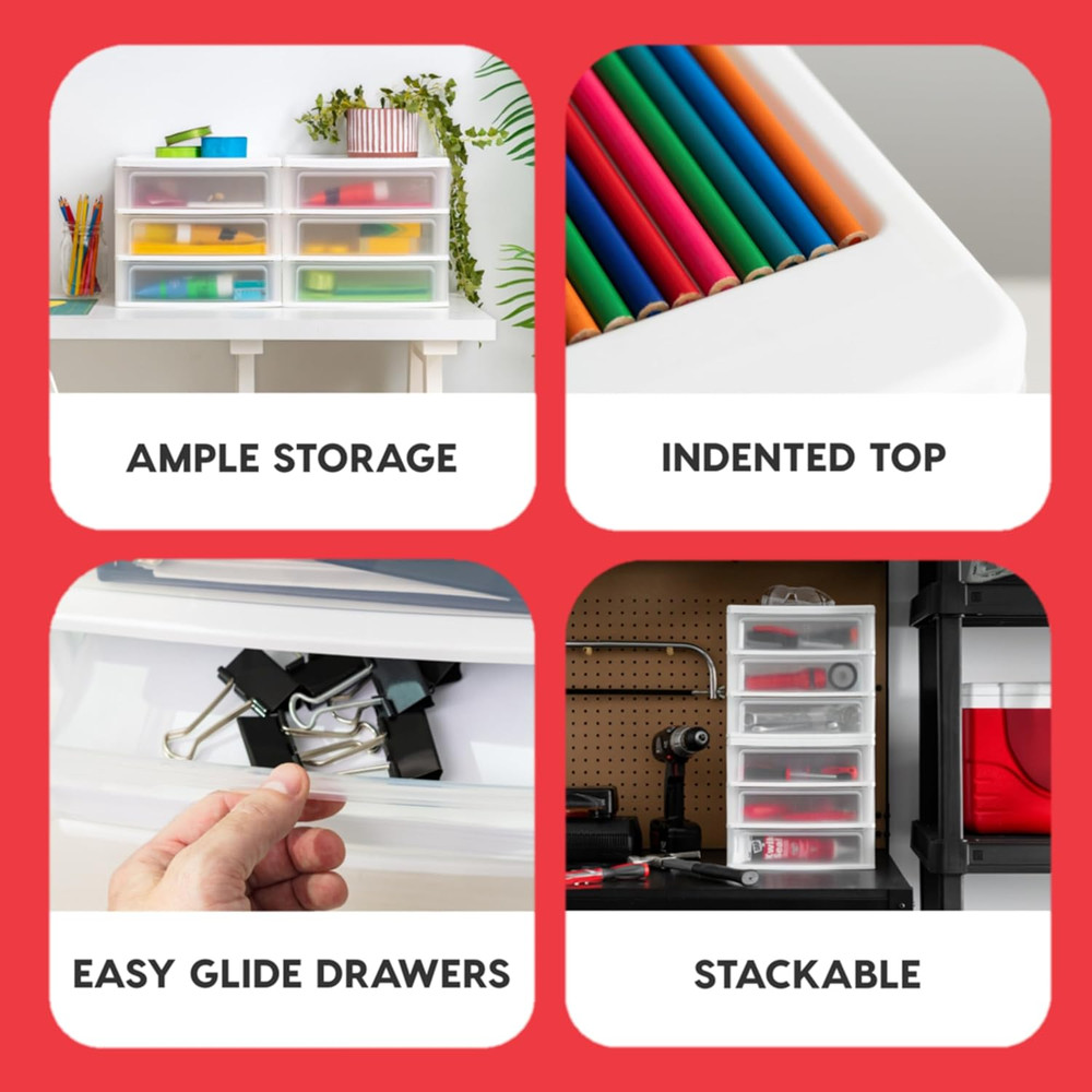 Plastic Stacking Desk Top 3-Drawer Storage Organizer, 2-Pack, for Makeup Vanity