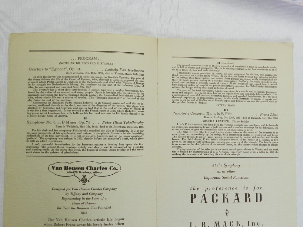 1937 Symphony Orchestra Program SIGNED BY MISCHA LEVITZKI, CLASSICAL PIANIST