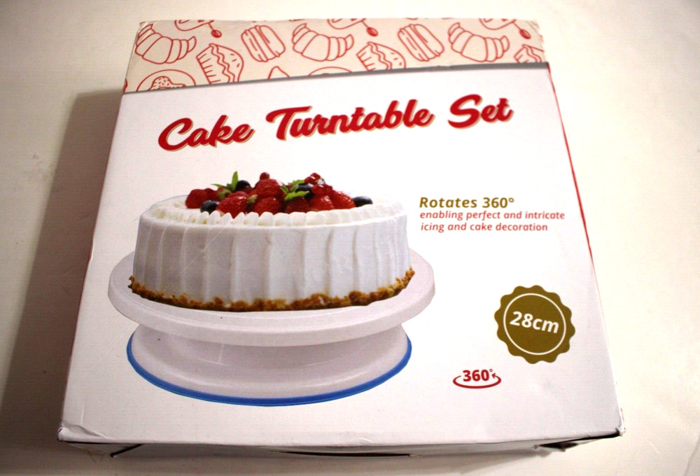 CAKE TURNTABLE SET ROTATES 360* DIAMETER 11" / 28CM WHITE/ PINK