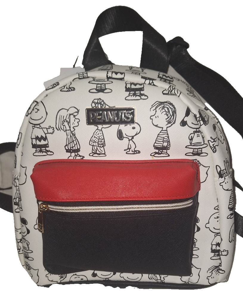 Peanuts Full Cast Bioworld Mini Backpack 'White/Red/Black' - NWT