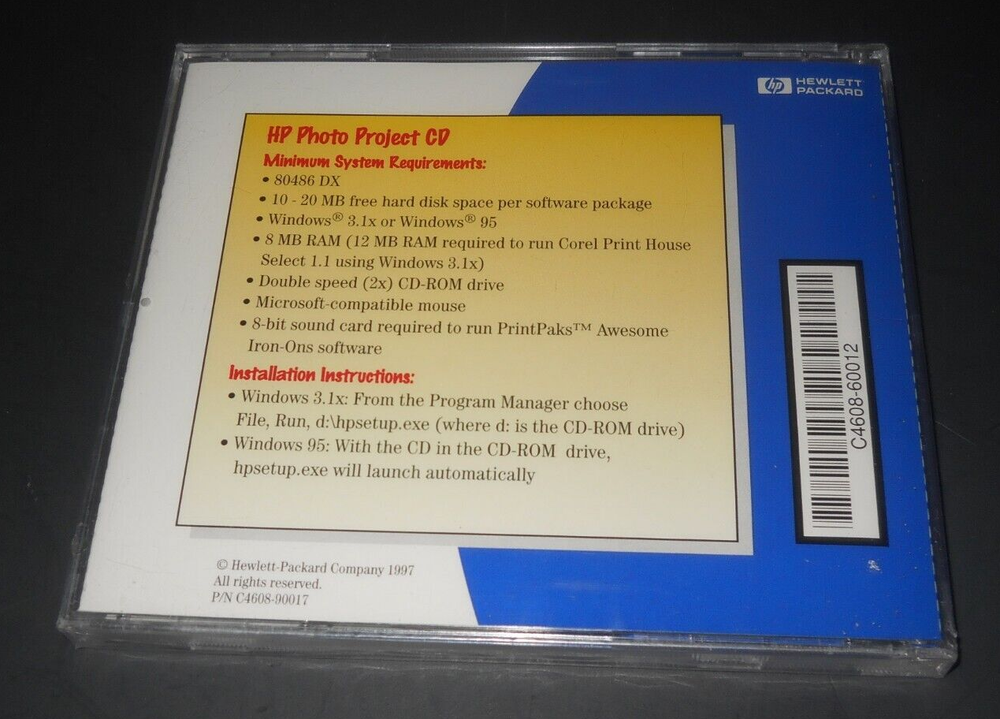 Hewlett Packard Photo Project CD ROM Software And User's Guide WIN 95 NEW