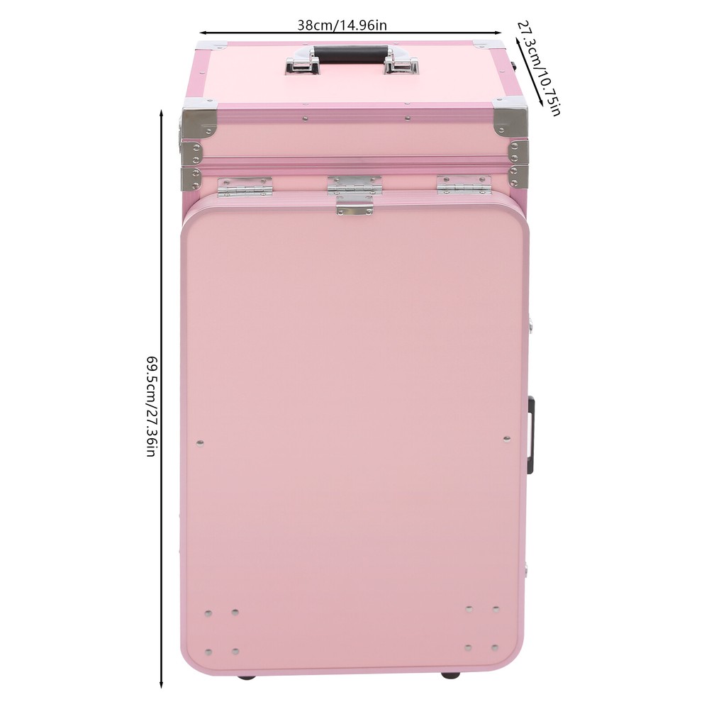 Nail Desk Mobile Station Rolling Makeup Train Case Manicure Table Pink Modern