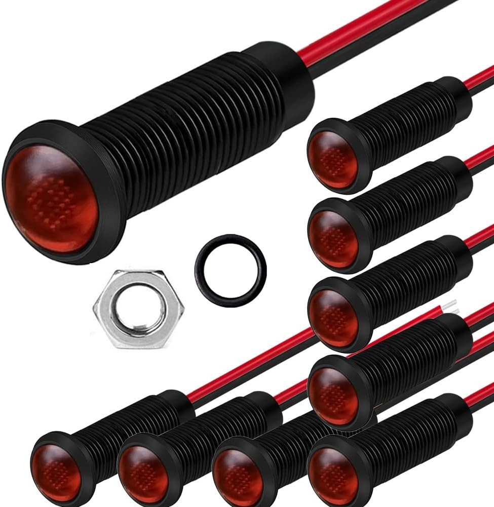 10Pcs LED Plastic Indicator Pilot Light AC/DC 12-24V Mounting Hole Size 6Mm(Red)
