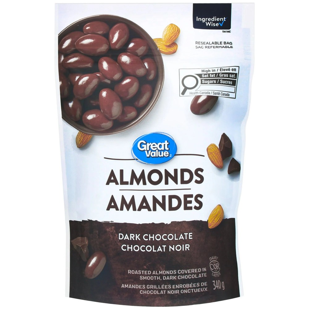 Great Value Dark Chocolate covered Almonds, 340g/12 oz. Bag