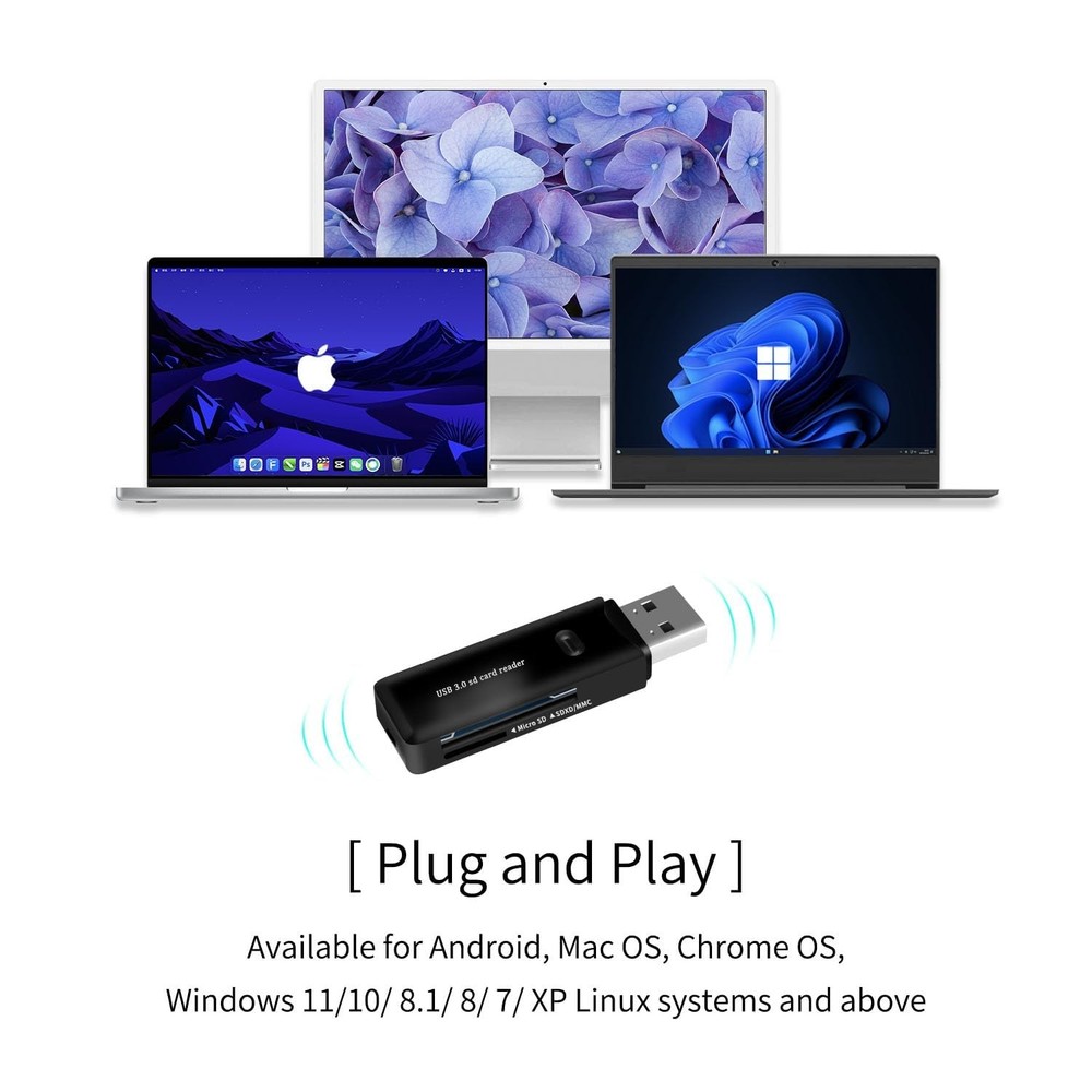 USB 3.0 SD/TF Card Reader - High-Speed Multi Memory Black