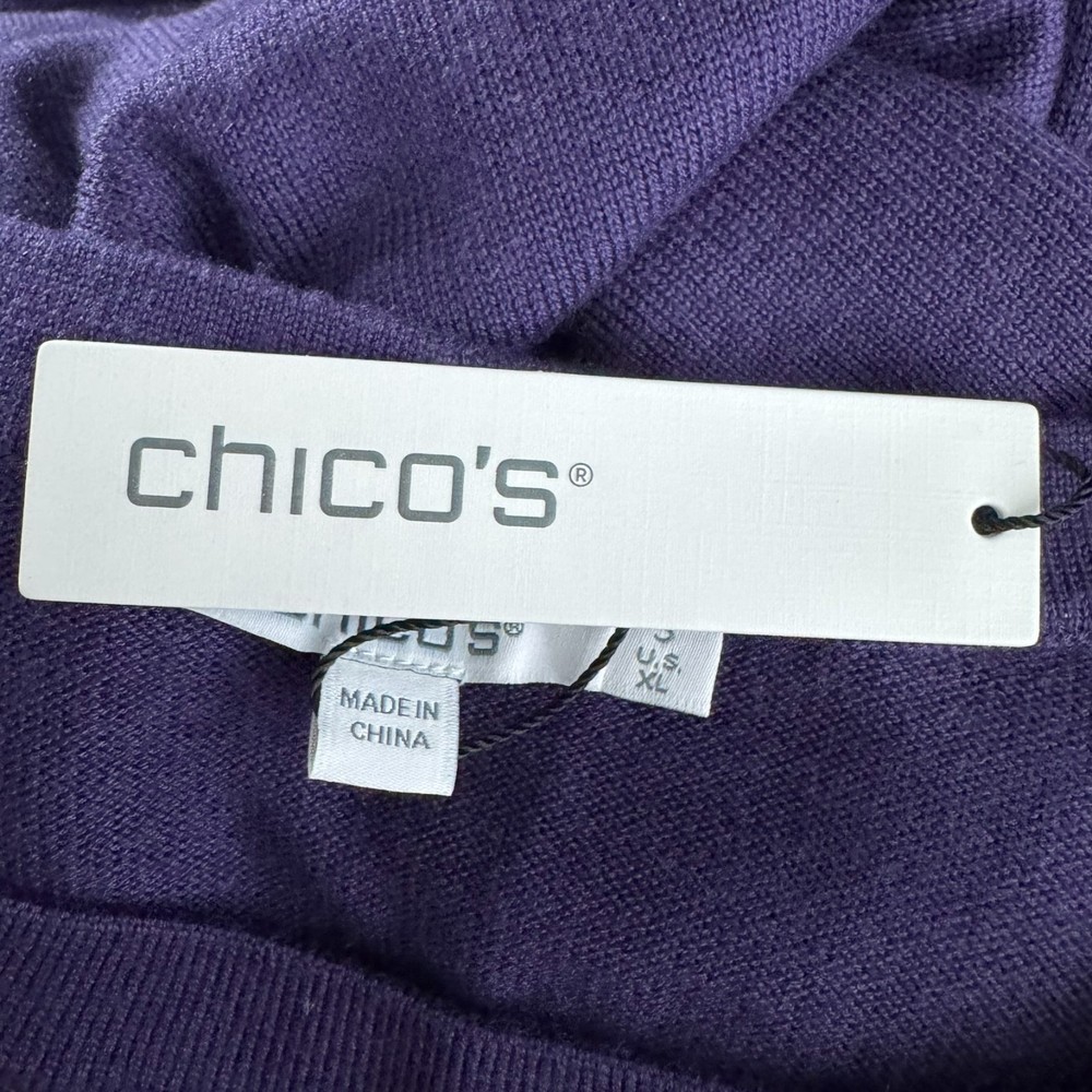 Chico's Pullover Sweater Size 3 Sequins Plaid Midnight Violet NWT TP-3869