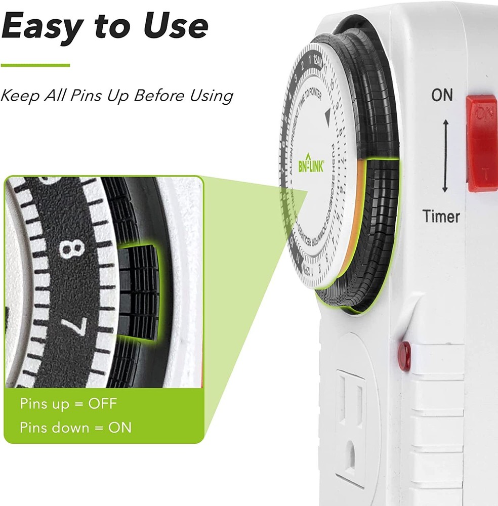 2 Pack 24Hr Plug in Mechanical Grounded Programmable Timer Indoor Heavy Duty