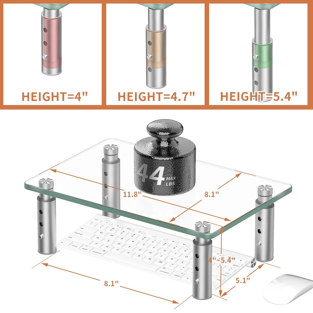 Monitor Stand Riser, Clear, 3 Height Adjustable, PC, Computer, Laptop Stand