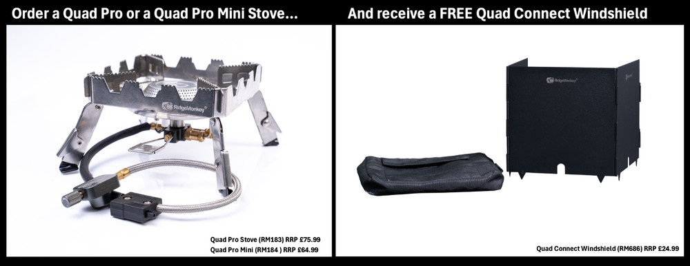 Ridge Monkey Quad Stove Pro & Pro Mini FREE QUAD WINDSHIELD