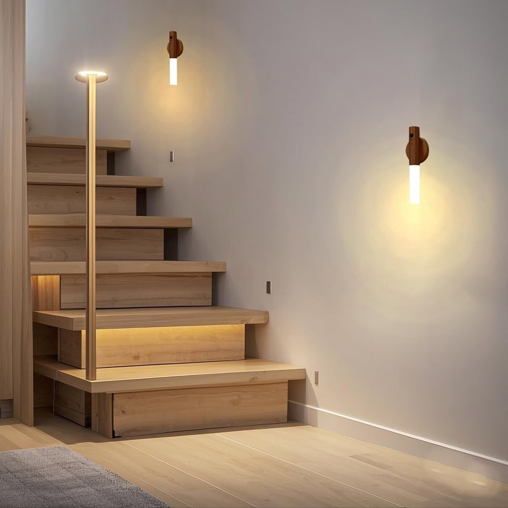 2 Pack Walnut Night Lights with Motion Sensor & RGB Touch Control | USB-C